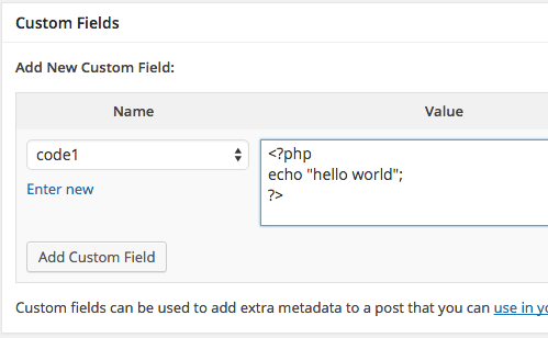 wordpress-custom-field-for-php-code-exampel